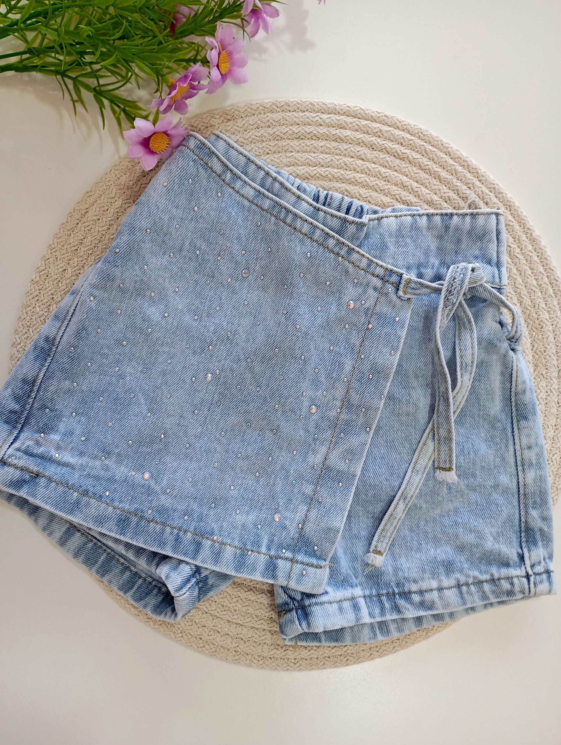 Short Pollera Denim Con Brillos