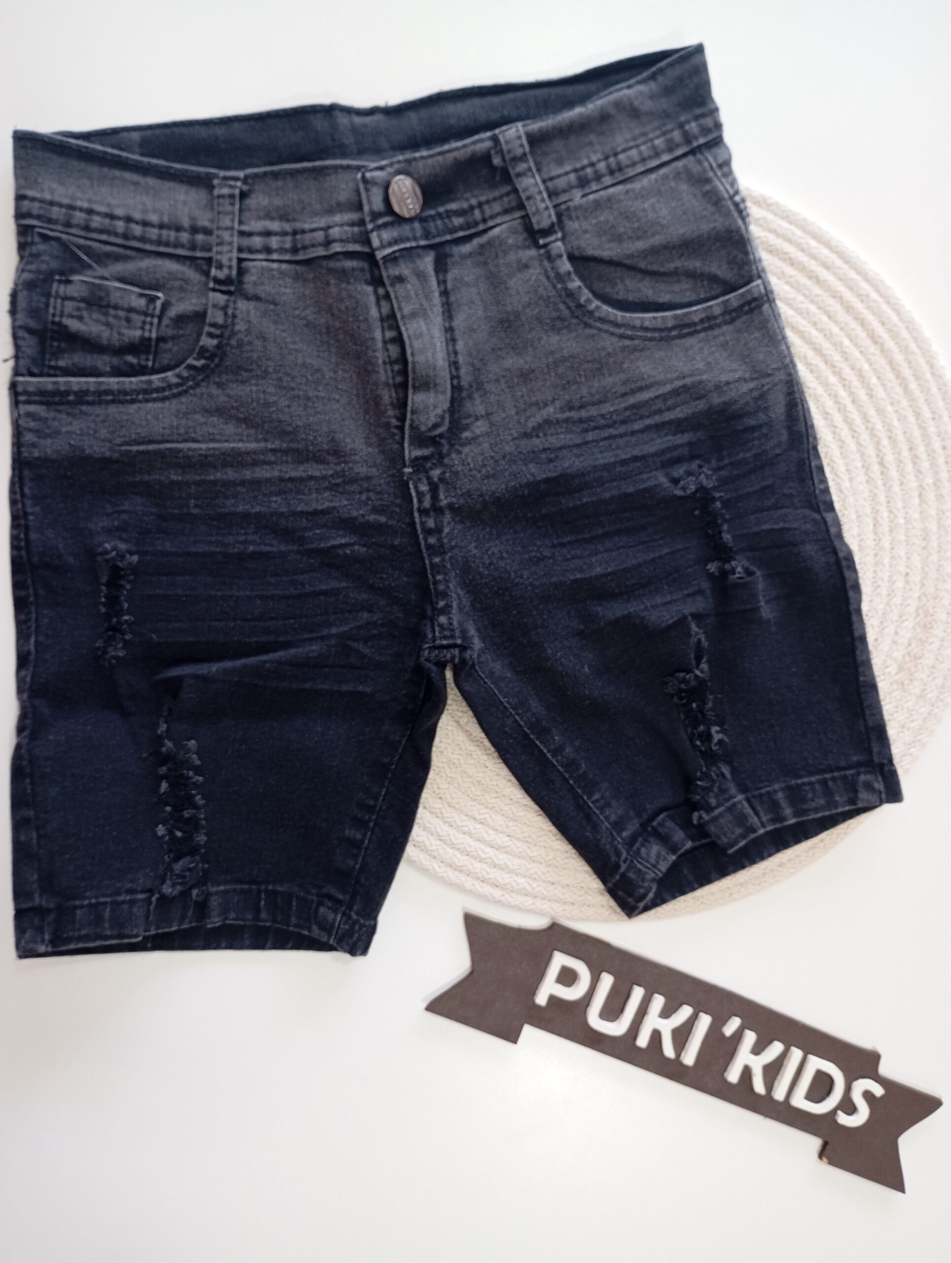 Bermuda Jeans Desgaste Negra